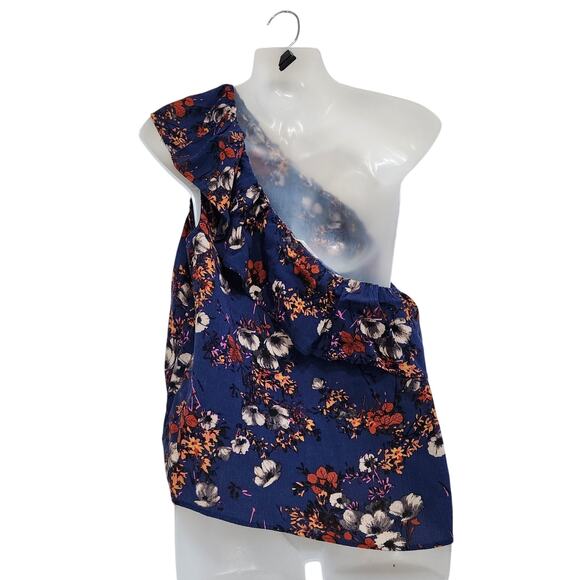 Mossimo Supply Co. One Shoulder Top Tie Front Crinkled Floral Blue Multi Sz XXL - Picture 5 of 7